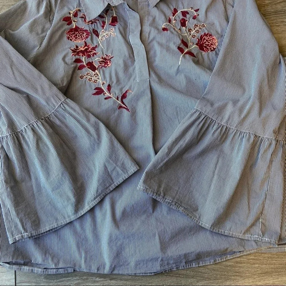 Jasmine & Juliana Striped Bell Sleeve Embroidered  Top - Picture 14 of 16
